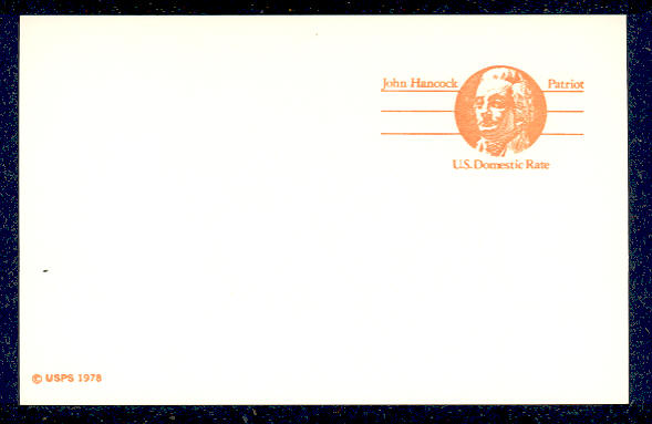 UX 74   (10c) Hancock F-VF Mint Postal Card #ux74