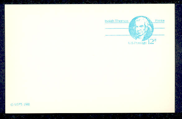 UX 89   12c Thomas F-VF Mint Postal Card #ux89