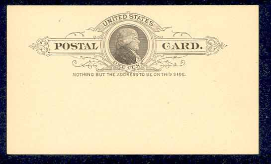 UX  9   1c Jefferson, black F-VF Mint Postal Card #16566