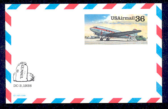 UXC24   36c DC-3 F-VF Mint Airmail Postal Card #UXC24