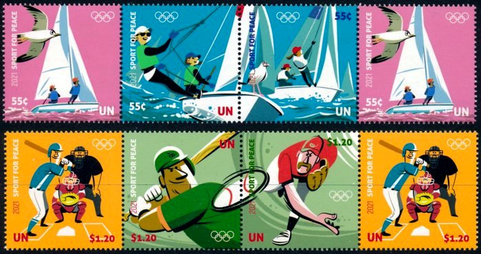 "UNNY 1270-75 .55 + 1.20  Boating, Baseball 2 strips of (4)" unny1270-75str