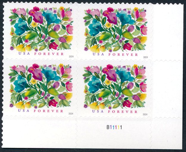 5849 Forever Celebration Blooms MNH Plate Block of 4 5849pb