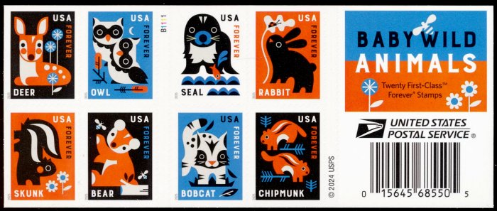 6006-15 .73 Baby Wild Animals Mint NH Double Sided Booklet of 20 6006-15dbs
