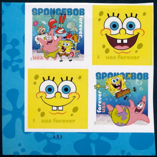 6025-28 .78 Forever Sponge Bob Square Pants Mint NH Plate Block of 4 6025-28pb