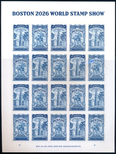 6029-30 .78 Forever Boston-2026 World Stamp Show Mint NH Sheet of 20 6029-30sh