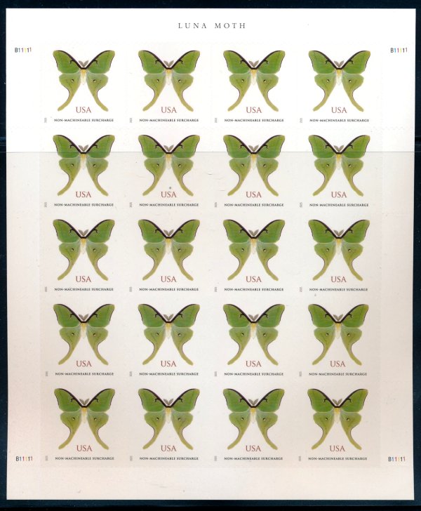 6031   1.27 Forever Non Machineable Luna Moth  Mint NH Sheet of 20 6031sh