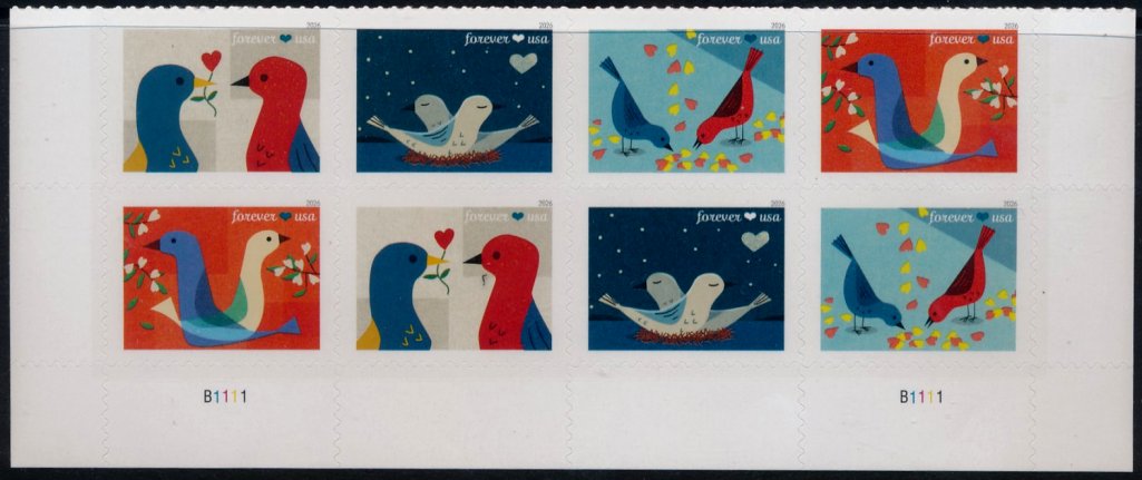 6046-49   .78 Forever Love  Mint NH Plate Block of 8 6046-49pb