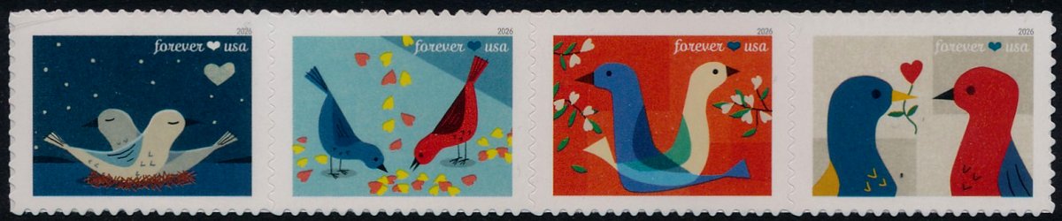 6046-49   .78 Forever Love  Mint NH Strip of 4 6046-49str