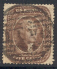 30A 5c Jefferson, brown Type II  Used  F-VF 30aused