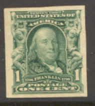 314 1c Franklin, blue green Imperforate, Mint NH  F-VF 314nh