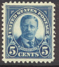 557 5c Theodore Roosevelt AVG Mint Hinged 557ogavg