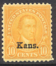 668 10c Monroe Kansas Overprint AVG Mint Hinged 668ogavg