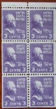 807a 3c Jefferson , Booklet Pane of 6, F-VF Mint NH 807anh