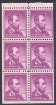 1036a 4c Abe Lincoln, Booklet Pane of 6 Used 1036aused