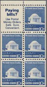 1510b 10c Jefferson Memorial, Booklet Pane of 5 F-VF Mint NH 1510bnh