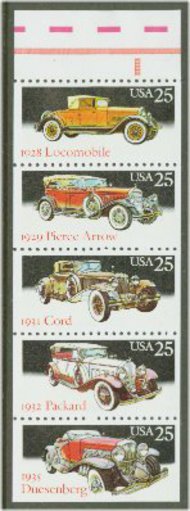 2381-5 25c Classic Cars 5 Singles F-VF Mint NH 2385sing
