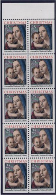 2514a 25c Christmas,Madonna Booklet Pane F-VF Mint NH 2514a