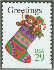 2872a 29c Christmas Stocking Booklet Pane of 20 F-VF Mint NH 2872a