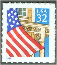 2920 32c Flag over Porch large1995F-VF Mint NH 2920nh