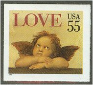 "2960a 55c Angel, Self Adhesive Booklet Pane" 2960a