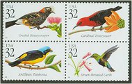 3222-5 32c Tropical Birds Plate Block 3222-5pb