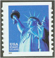 3453 (34c) Statue of Liberty, SA Plate Number Coil Strip of 3 3453pnc