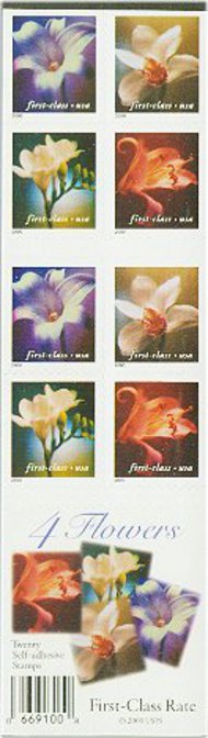 3457e (34c) Four Flowers,10.25 x 10.75 Double Sided Booklet of 20  3457edbl