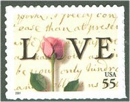 3499 55c Rose  Love Letter Plate Block 3499pb