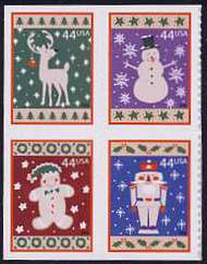 4425-8 44c Winter Holidays Block of 4 from Double Sided Booklet F-VF NH 4425-8blk
