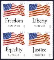 4645-8 Forever Flags Sennet block of 4 from booklet 4645-8blk