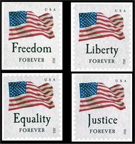 4706-9 Forever Four Flags from ATM Booklet 4 Used Singles 4706-9used