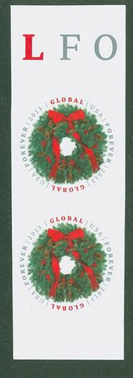 4814i Global Forever Christmas Wreath Imperf Vertical Pair 4814iivp