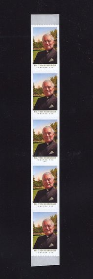 5242 Forever Stamp Father Ted Hesburgh PNC of 5 5242pnc5