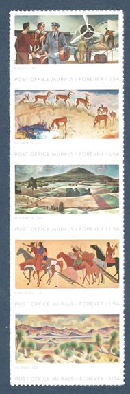 5372-6 Forever  Post Office Murals Mint Strip of 5 5372-6strip