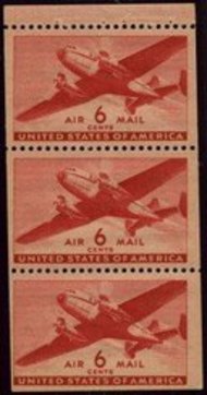 C 25a 6c Transport, Carmine, Booklet Pane of 3 F-VF Mint NH c25anh