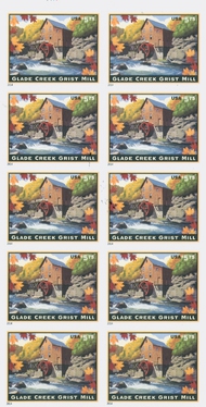 4927i 5.75 Glade Creek Grist Mill Imperf Sheet of 10 4927ish