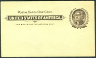 "UX 14   1c Jefferson Blk, lg wreath F-VF Mint Postal Card" 16570