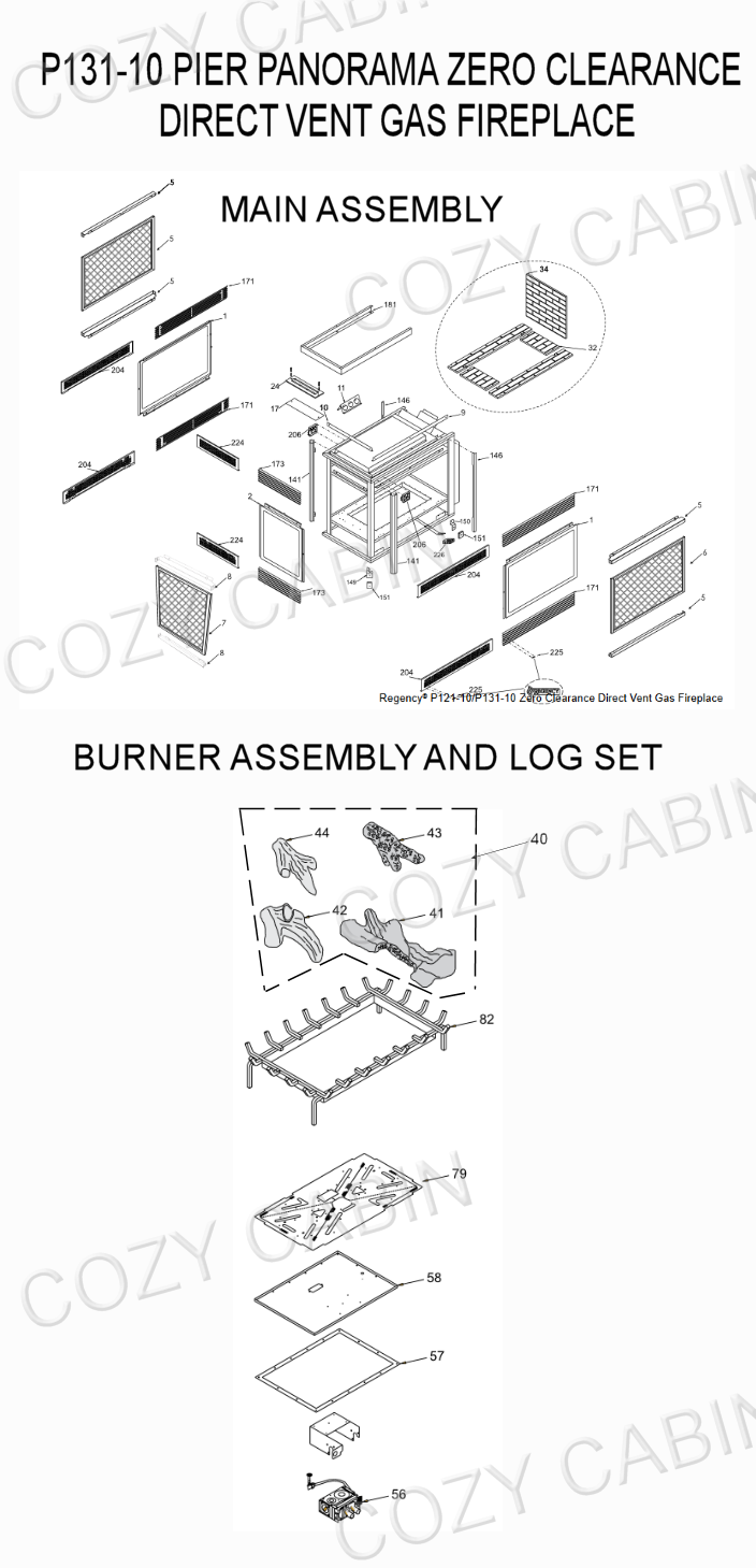 Panorama Zero Clearance Direct Vent Pier Gas Fireplace (P131-10) (P131-10)  Cozy Cabin Regency Parts Store