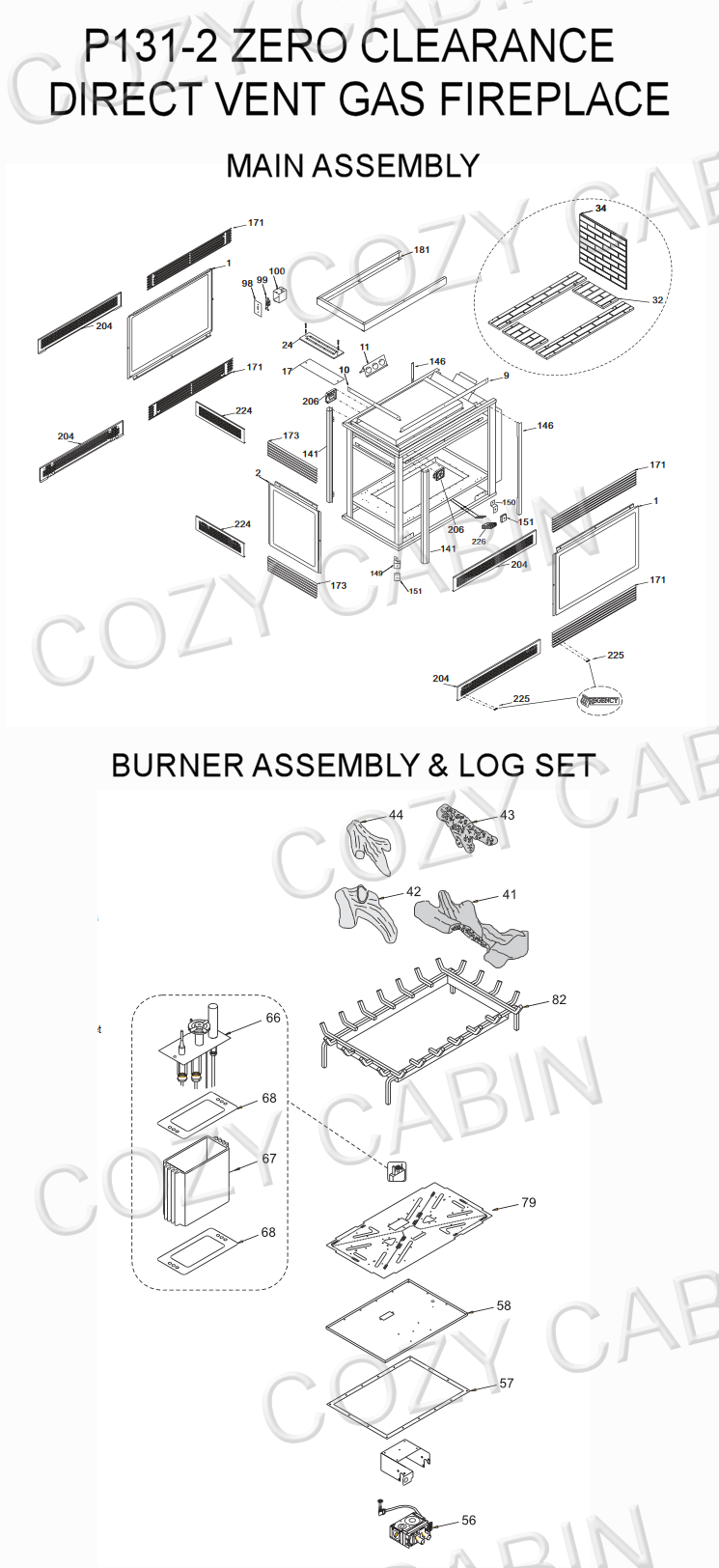 Panorama Zero Clearance Direct Vent Pier Gas Fireplace (P131-2) (P131-2)  Cozy Cabin Regency Parts Store