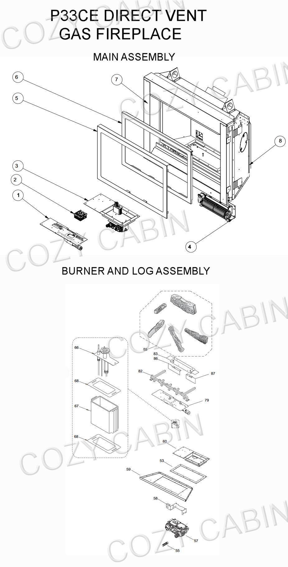 Panorama Zero Clearance Direct Vent Gas Fireplace (P33CE) (P33CE) Cozy Cabin  Regency Parts Store