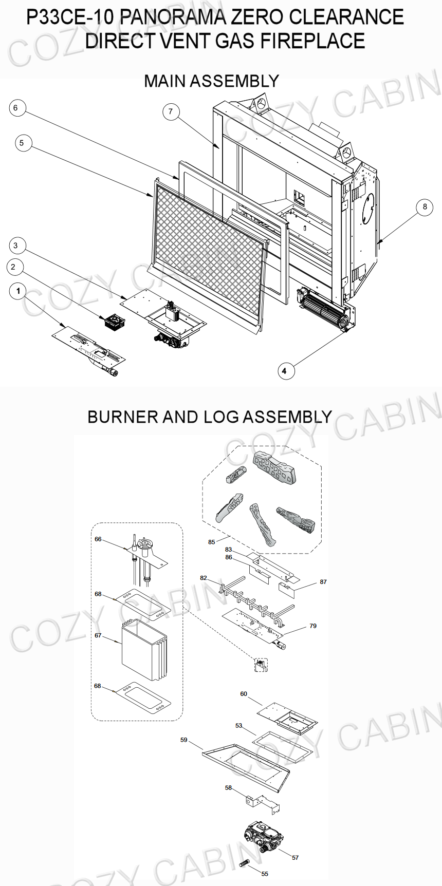 Panorama Zero Clearance Direct Vent Gas Fireplace (P33CE-10) (P33CE-10)  Cozy Cabin Regency Parts Store