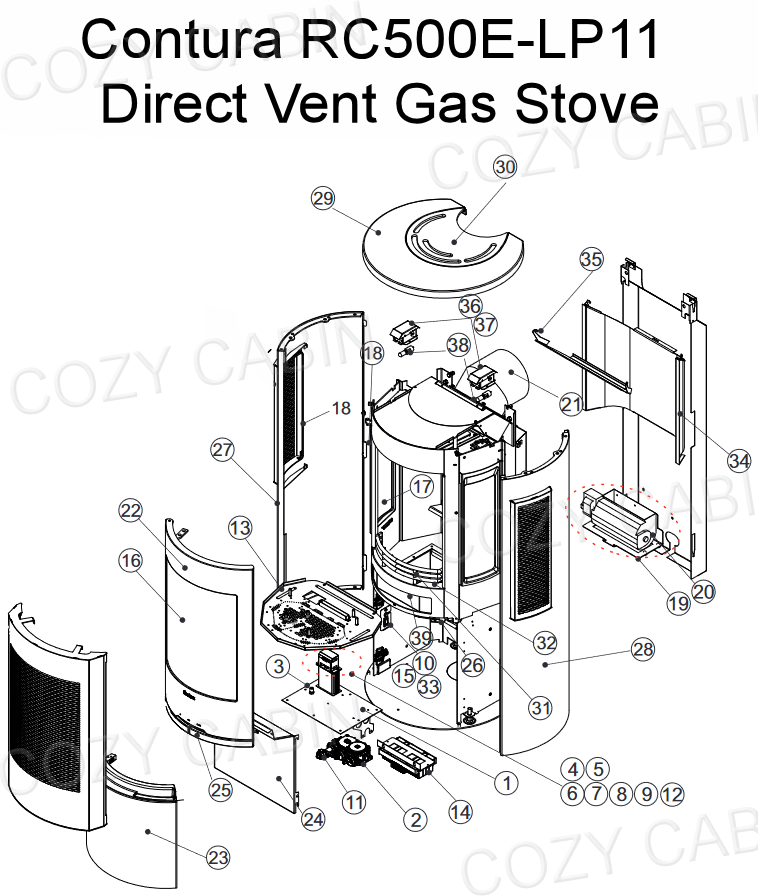 Contura Direct Vent LP Gas Stove (RC500E-LP11) (RC500E-LP11) Cozy Cabin  Regency Parts Store