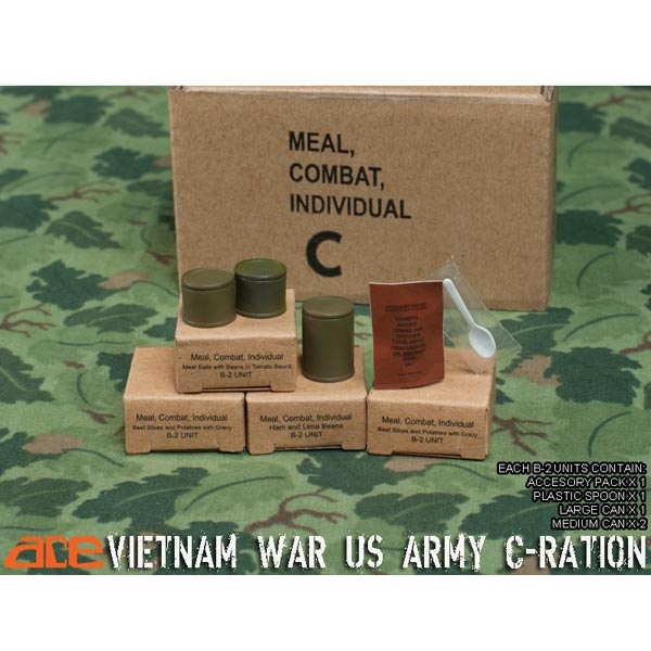Caisse de 12 rations C US ACE Vietnam à l'échelle 1/6ème MRE 